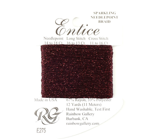 Fibers ~ ENTICE Braid #E275 "Maroon" Stitching Fiber 12 Yards Needlepoint Stitching Thread - Rainbow Gallery