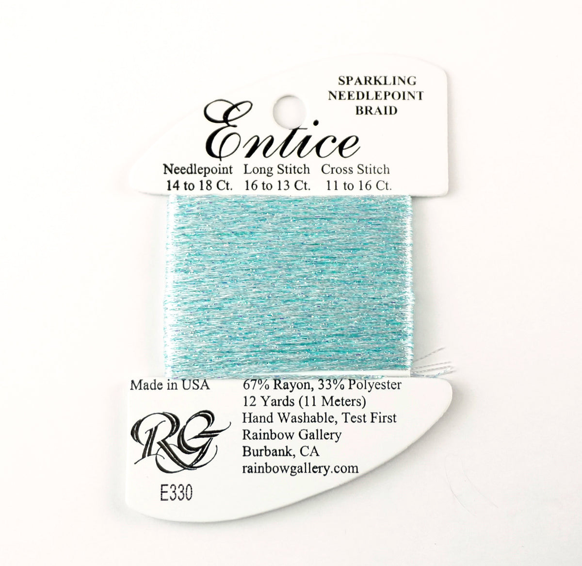 Fibers ~ ENTICE Braid #E330 "Ice Blue" Sparkling Stitching Fiber 12 Yards Needlepoint Stitching Thread - Rainbow Gallery