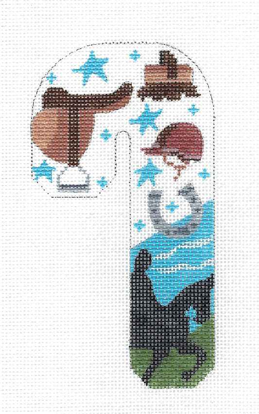 Candy Cane ~ Equestrian Horse and Rider Medium Candy Cane handpainted Needlepoint Canvas CH Design from Danji