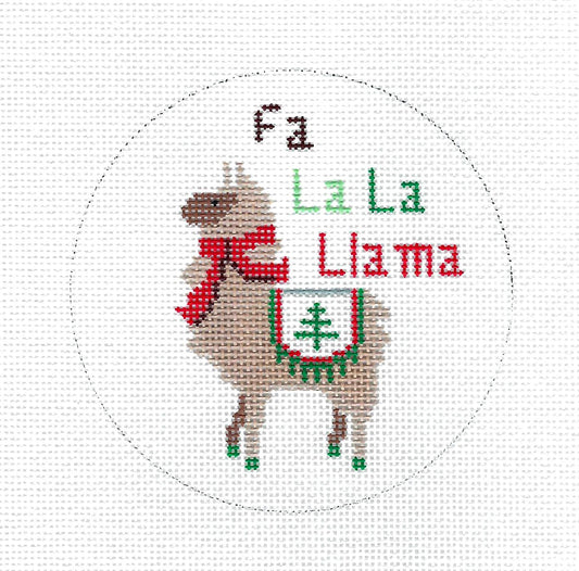 Christmas Round ~ Fa La La LLAMA  handpainted Needlepoint Ornament Canvas by ZIA from Danji