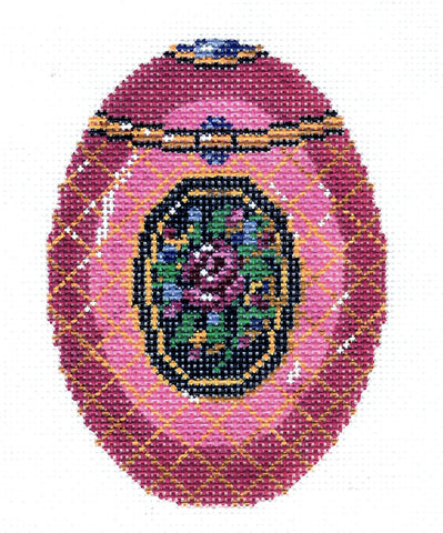 Faberge Egg ~ "EXCLUSIVE" Elegant Rose Purple Cameo Jeweled EGG handpainted Needlepoint Canvas Ornament by LEE
