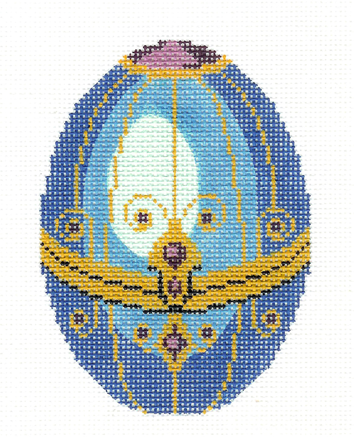 Faberge Egg ~ Jeweled Blue, Gold and Purple EGG handpainted 18 Mesh Needlepoint Canvas by LEE
