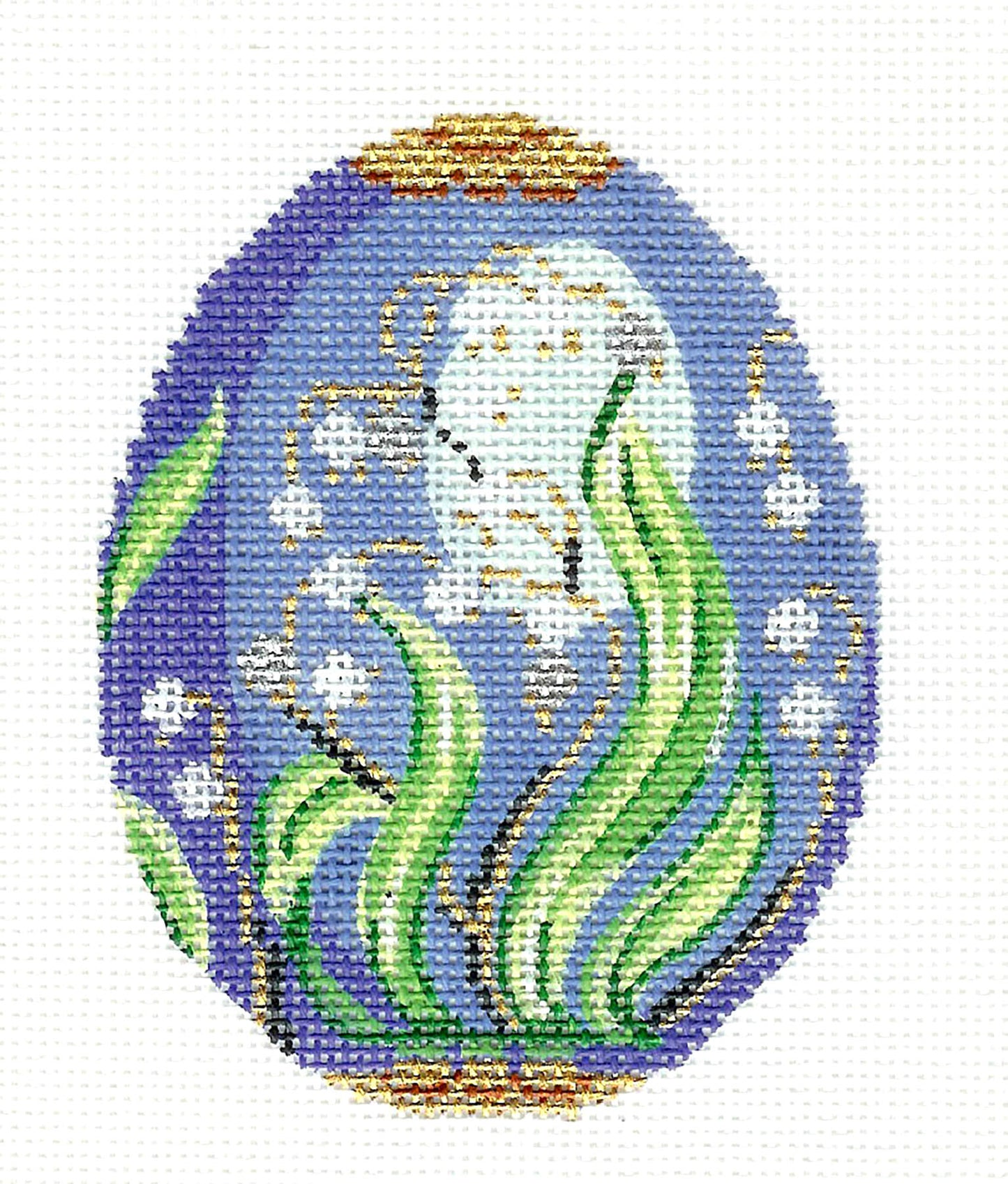 Faberge Egg ~ Jeweled Lily of the Valley Egg on Blue handpainted 18mesh Needlepoint Canvas by LEE
