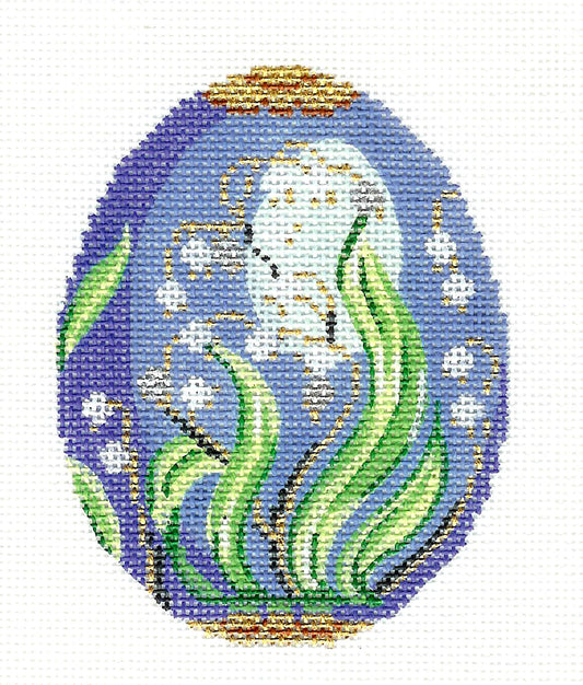 Faberge Egg ~ Jeweled Lily of the Valley Egg on Blue handpainted 18mesh Needlepoint Canvas by LEE