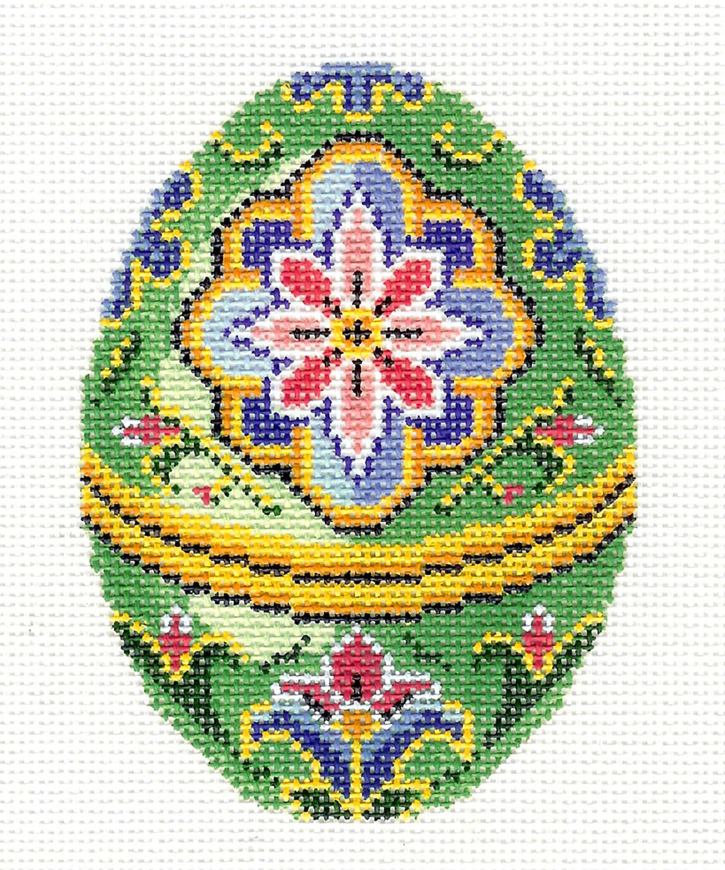 Faberge Egg ~ Jeweled Green Floral EGG handpainted 18 mesh Needlepoint Canvas or Ornament by LEE