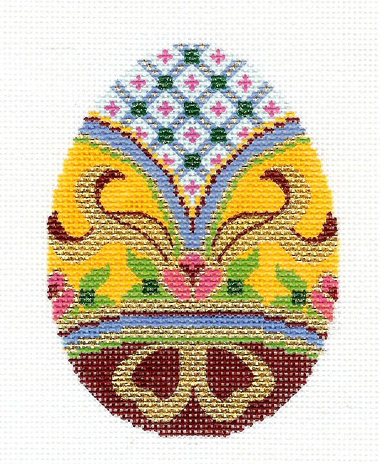 Faberge Egg ~ Elegant Golden Jeweled EGG handpainted 18 Mesh Needlepoint Canvas Ornament by LEE