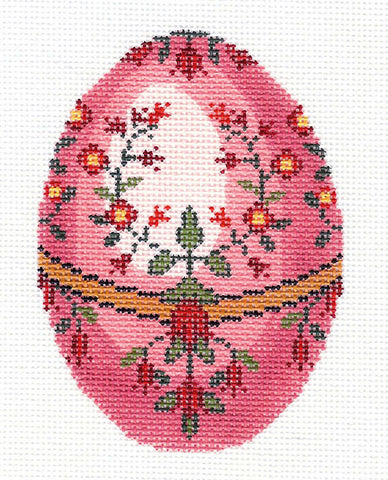 Faberge Egg ~ Elegant Jeweled Rose Pink Floral Egg handpainted Needlepoint Canvas 18 mesh by LEE