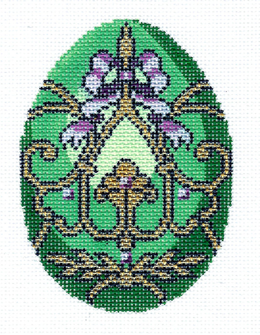 Faberge Egg ~ Elegant Teal, Gold & Purple Jeweled Egg handpainted Needlepoint Ornament by LEE