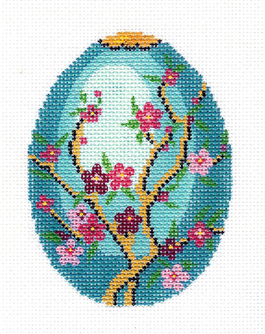 Faberge Egg ~ Jeweled Cherry Blossoms on Turquoise EGG handpainted Needlepoint Canvas by LEE