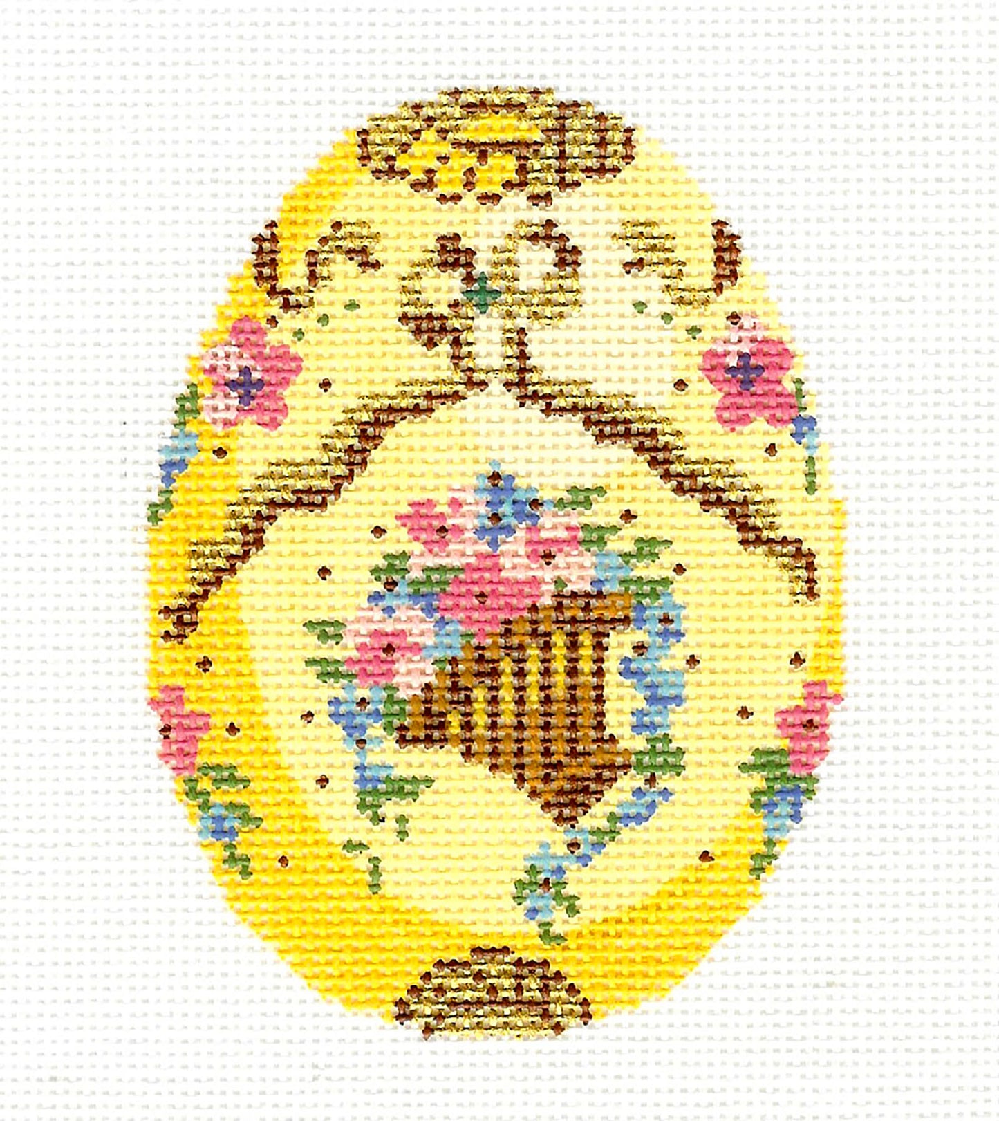Faberge Egg ~ Jeweled EASTER BASKET Faberge EGG 18 Mesh handpainted Needlepoint Canvas by LEE