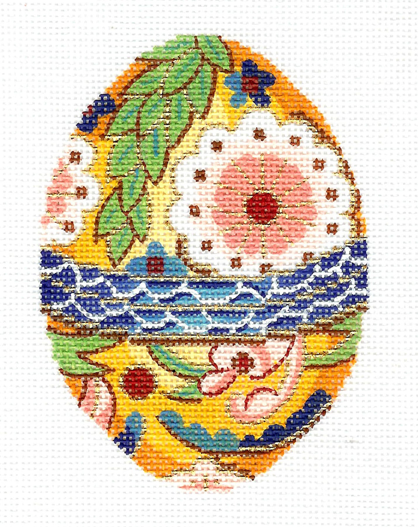 Faberge Egg ~ Elegant Jeweled Egg Floral handpainted Needlepoint Canvas or Ornament by LEE