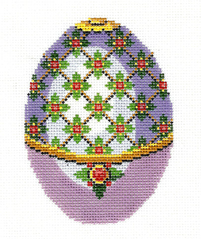 Faberge Egg ~ Jeweled Lavender, Green and Gold EGG handpainted Needlepoint Canvas by LEE