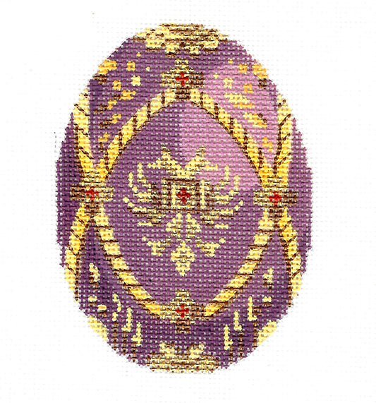 Faberge Egg ~ Jeweled Purple & Gold EGG with Crest handpainted Needlepoint Canvas by LEE