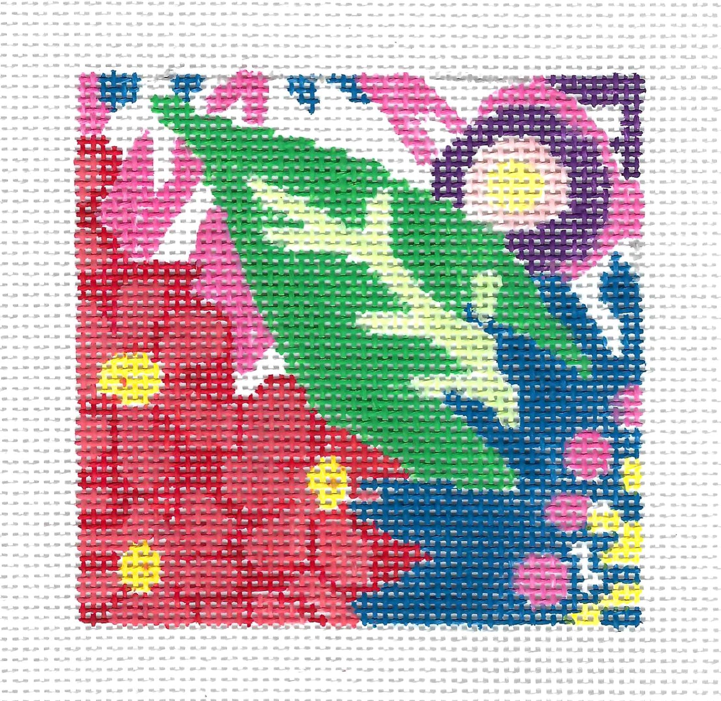Coaster ~ Small Fantasy Garden #9,  4" Sq. Coaster handpainted 13 mesh Needlepoint Canvas Jean Smith