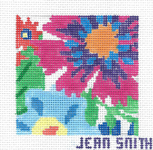 Coaster ~ Fantasy Garden Coaster #4 , a 4" Square  handpainted Needlepoint Canvas Jean Smith