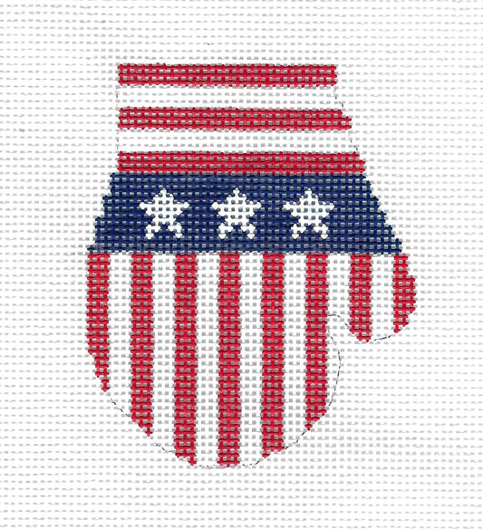 Mitten ~ Patriotic Mitten Ornament handpainted 13 Mesh Needlepoint Canvas by Silver Needle