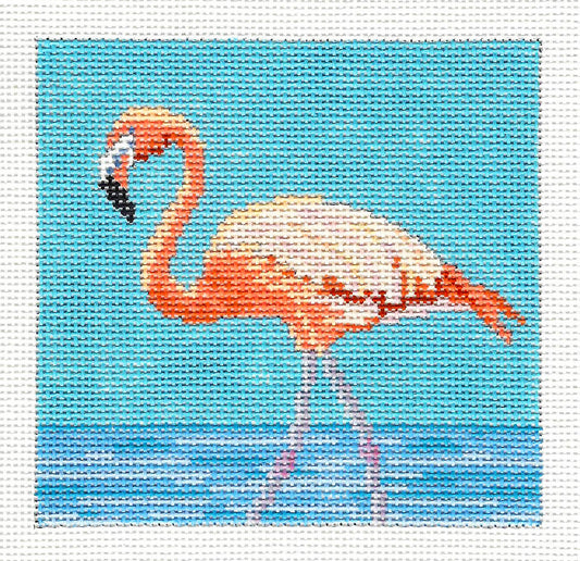 Canvas ~ Florida Pink Flamingo 4" Sq. handpainted Needlepoint Coaster or Ornament by Susan Roberts
