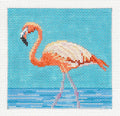 Canvas ~ Florida Pink Flamingo 4" Sq. handpainted Needlepoint Coaster or Ornament by Susan Roberts
