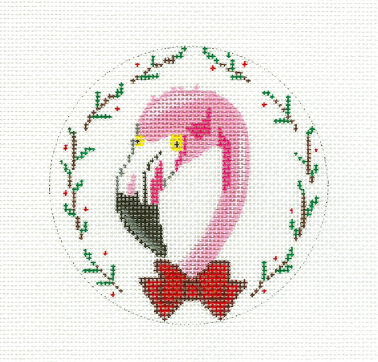 Bird ~ FLAMINGO Wearing a Bow Tie handpainted Needlepoint Canvas by ZIA from Danji