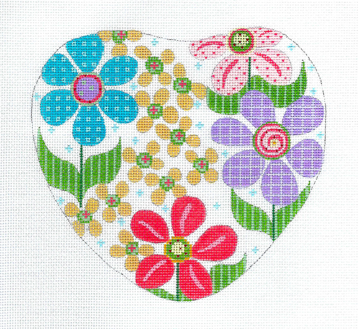 Heart ~ FLORAL HEART & STITCH GUIDE SET handpainted 18 Mesh Needlepoint Canvas by CH Designs from Danji