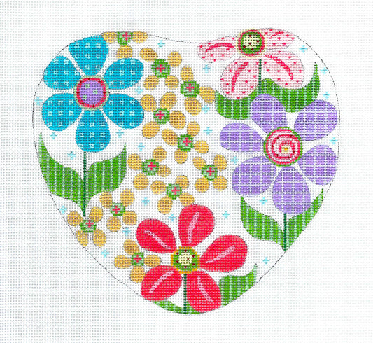 Heart ~ FLORAL HEART & STITCH GUIDE SET handpainted 18 Mesh Needlepoint Canvas by CH Designs from Danji