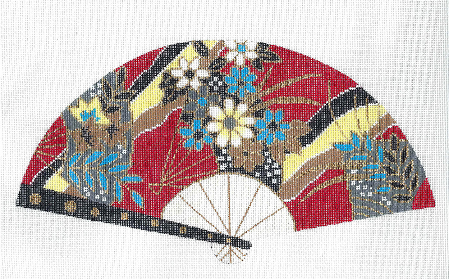 Oriental Fan ~ Oriental FAN of Flowers on Chinese Red handpainted Needlepoint Canvas by LEE