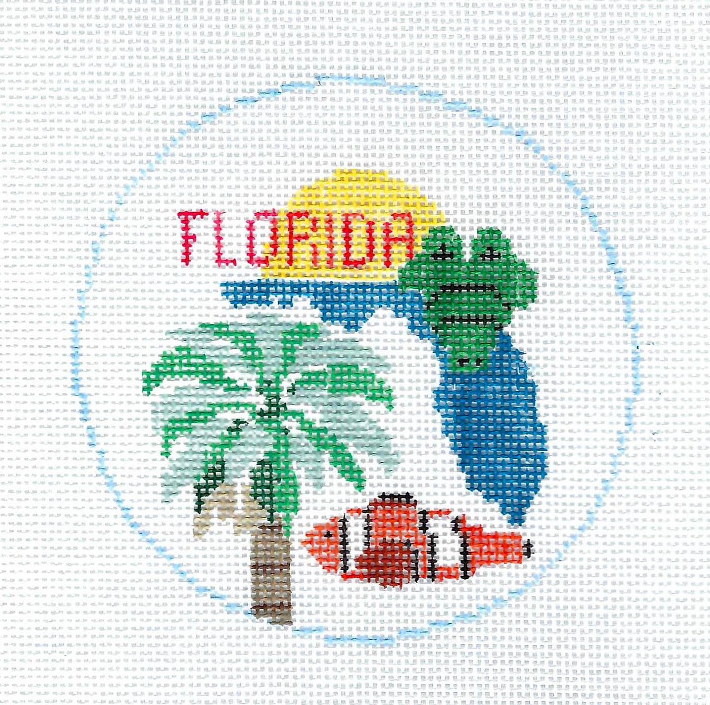Travel Round ~ FLORIDA a Tropical Paradise handpainted Needlepoint Canvas by Kathy Schenkel