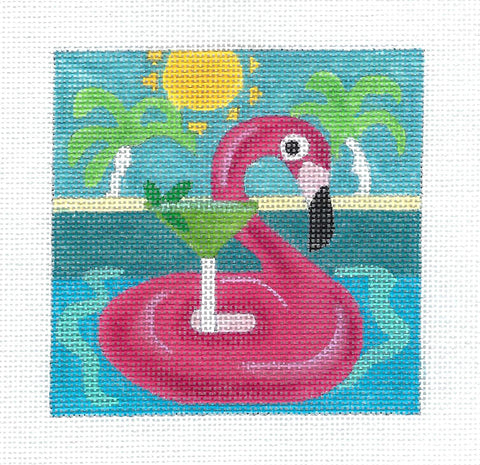 Travel ~ FLORIDA  4" Square Travel Coaster with Pink Flamingo handpainted Needlepoint Canvas by Melissa Prince