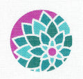 3" Round ~ Teal & Pink Deco Flower 3" Round  handpainted Needlepoint Canvas by Pepperberry