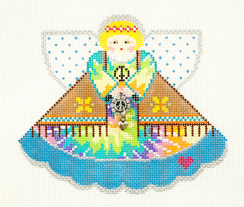 Angel ~ 1960's HIPPIE Angel & Charms handpainted Needlepoint Canvas by Painted Pony