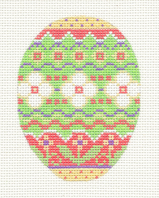 Easter Egg Floral Multi-Colored Ornament on Handpainted Needlepoint Canvas ~ by Danji Designs