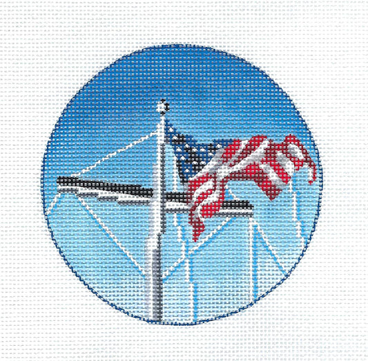 Fly Your Flag Patriotic Ornament Hand Painted Needlepoint Canvas by Kamala from Juliemar