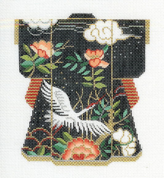 Kimono ~ Flying Crane & Flowers Oriental Medium Kimono handpainted 18 mesh Needlepoint Canvas by LEE