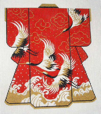 Kimono ~ Oriental Flying Cranes Wedding LG. Kimono handpainted 16 mesh Needlepoint Canvas by LEE