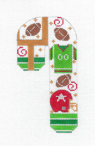 Sports Canvas ~ FOOTBALL Candy Cane Sports handpainted Needlepoint Ornament Canvas by CH Design ~ Danji