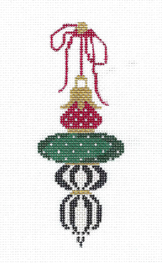 Green and Cranberry Drop Ornament handpainted Needlepoint Ornament Canvas by Kelly Clark
