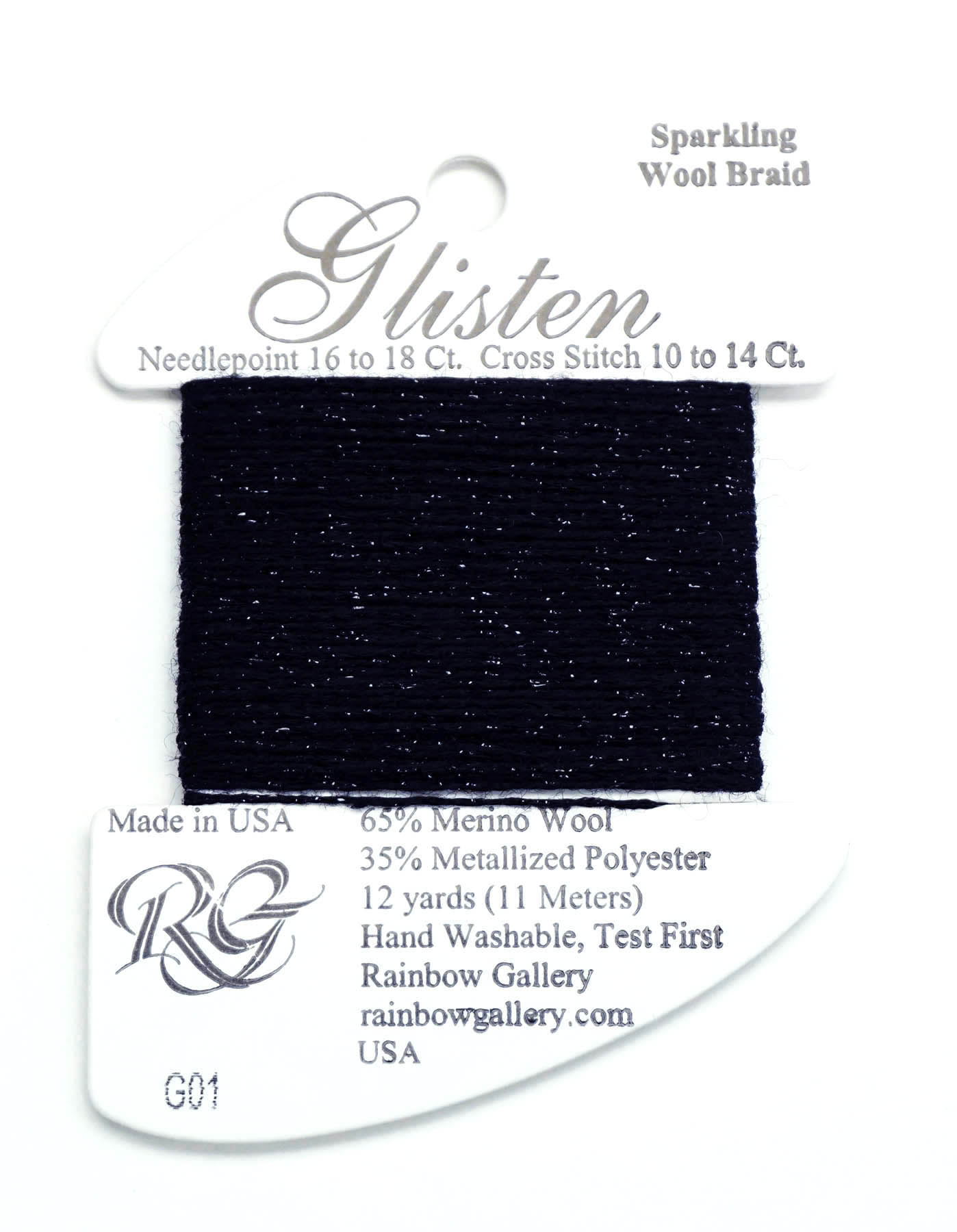 GLISTEN Sparkling Braid #01 Jet Black Needlepoint Thread by Rainbow Gallery