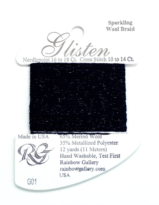 GLISTEN Sparkling Braid #01 Jet Black Needlepoint Thread by Rainbow Gallery