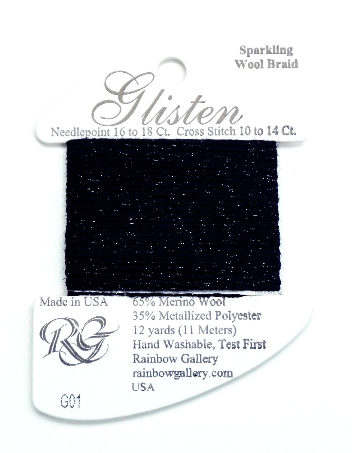 GLISTEN Sparkling Braid #01 Jet Black Needlepoint Stitching Thread by Rainbow Gallery