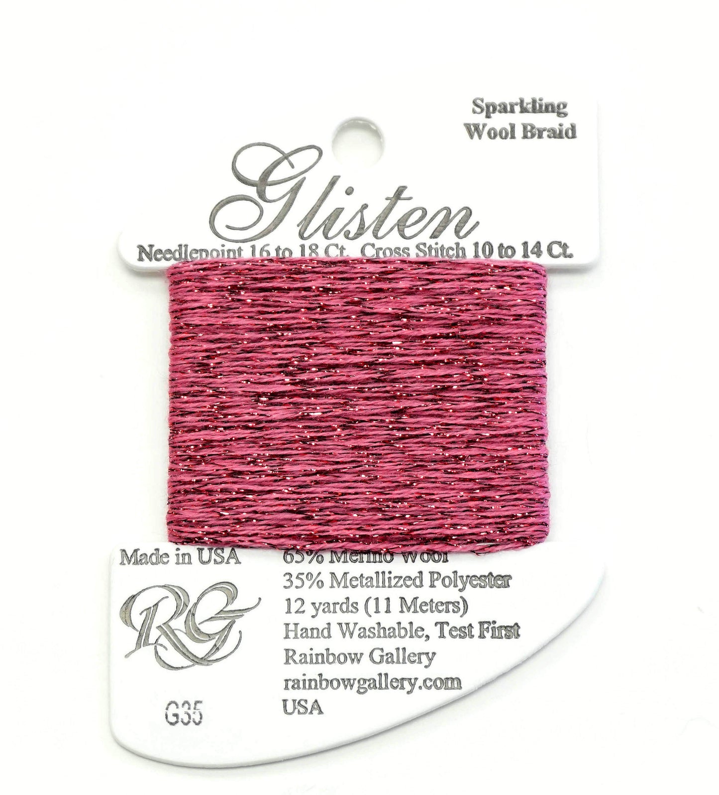 GLISTEN Sparkling Braid #35 Magenta Needlepoint Thread by Rainbow Gallery