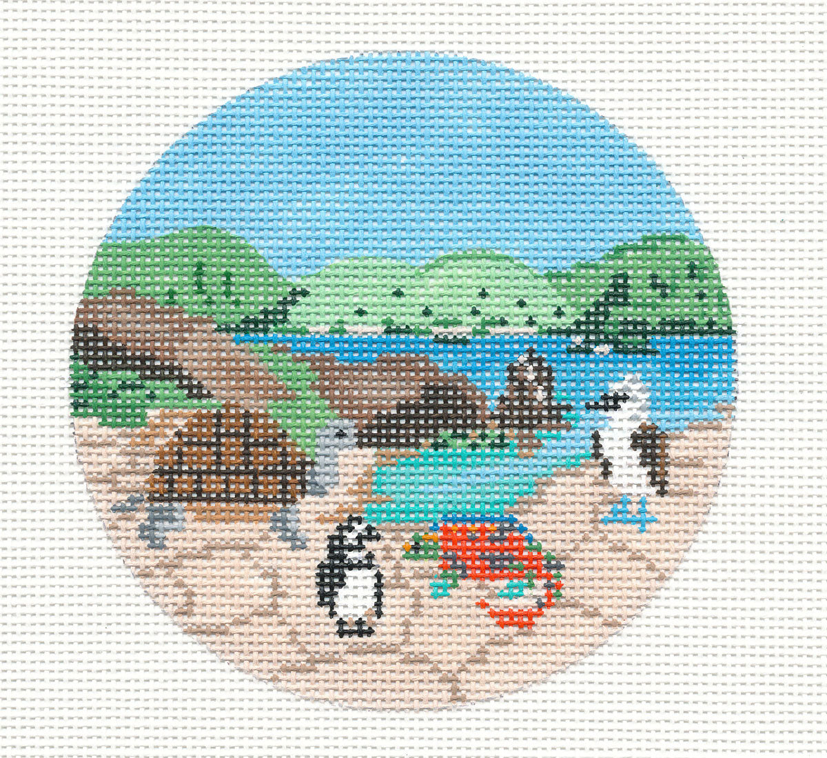 Travel Round ~ Galapagos Islands ~ Travel & Destination  4" Round handpainted Needlepoint Canvas by Painted Pony
