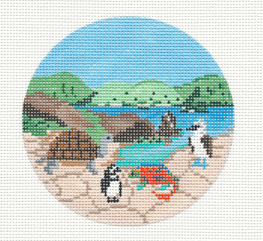 Travel Round ~ Galapagos Islands ~ Travel & Destination  4" Round handpainted 18 Mesh Needlepoint Canvas by Painted Pony