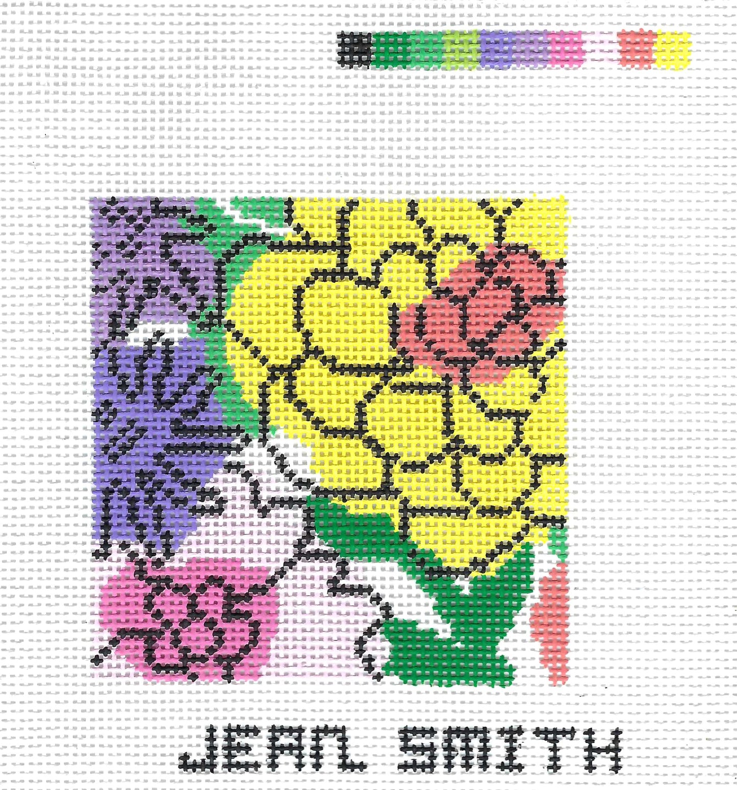 Coaster ~ Small Garden Jewel #4,  4" Sq. Floral handpainted 13 mesh Needlepoint Canvas by Jean Smith