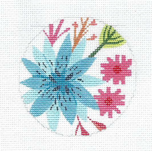 Round ~ Garden Party 3" Rd. handpainted Needlepoint Canvas by M. Whittemore ~ LEE