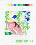 Coaster ~ Garden Treasures #8,  4" Sq. Coaster handpainted 13 Mesh Needlepoint Canvas Jean Smith