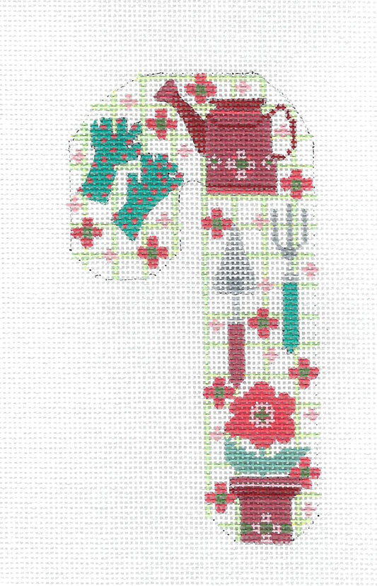 Candy Cane ~ Gardener's Tools  MED. Candy Cane  handpainted Needlepoint Canvas by CH Designs ~ Danji