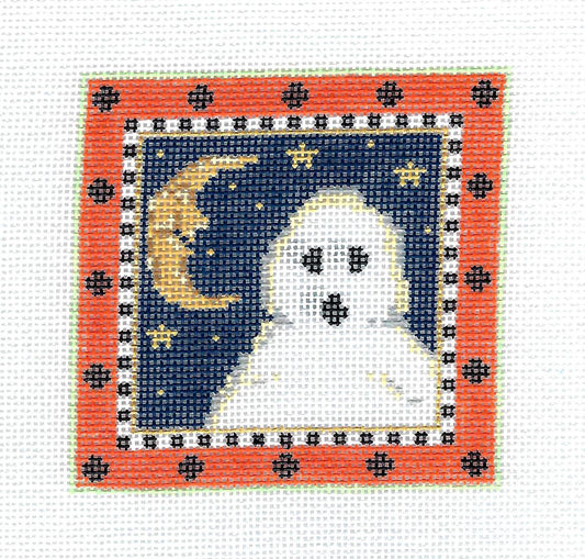 Halloween ~ Ghost Trick-or-Treat Autumn handpainted Needlepoint Ornament Canvas by Kelly Clark