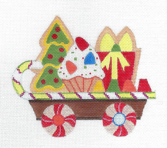Gingerbread Holiday Train ~ Holiday Train Flat Bed Car handpainted Needlepoint Canvas by Raymond Crawford