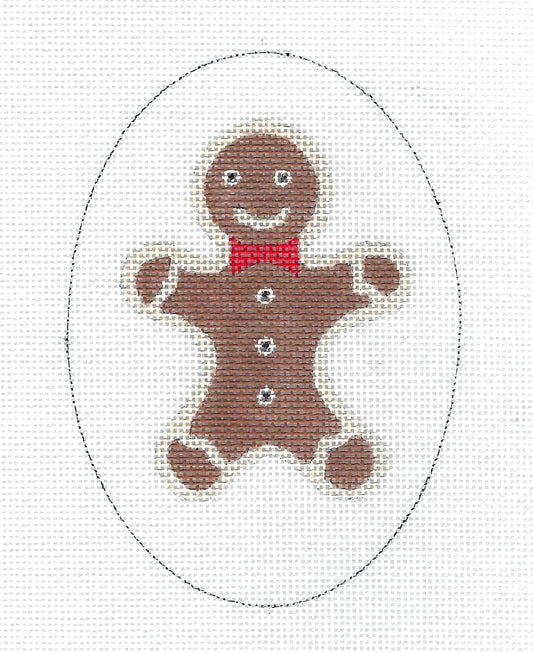 Oval ~ Gingerbread Man Oval Ornament handpainted Needlepoint Canvas by Raymond Crawford