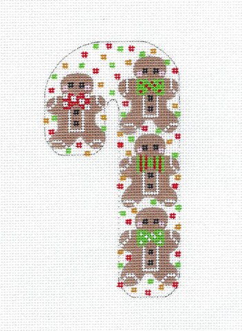 Candy Cane ~ 4 Gingerbread Men Medium Candy Cane handpainted Needlepoint Canvas CH Designs Danji